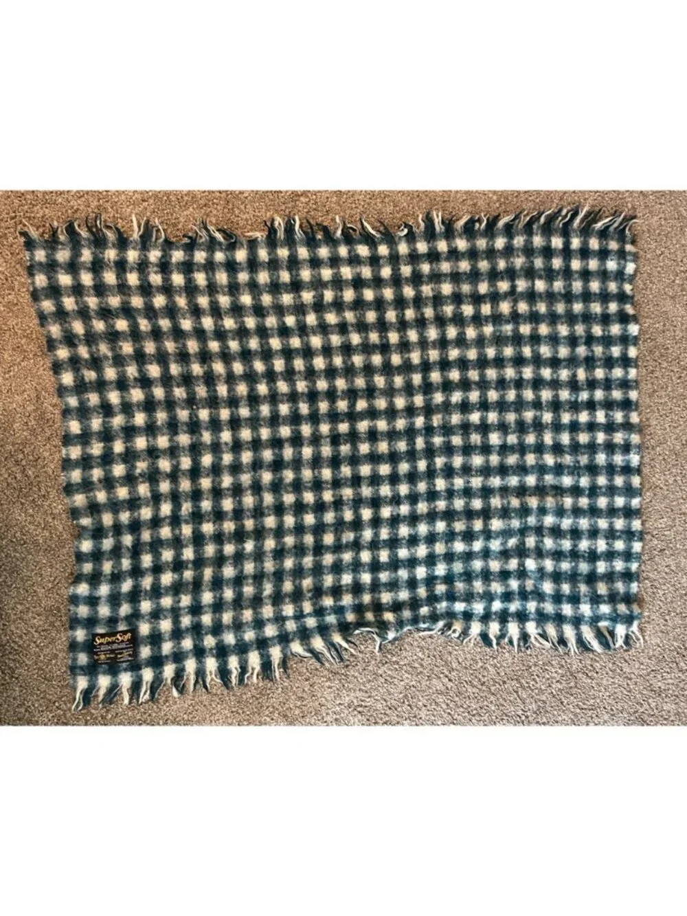 Cape Mohair Super Soft Mohair Wool Blend Green Plaid Scarf Wrap Fall Shawl